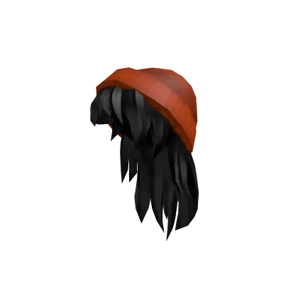 Оранжевая шапка с черными волосами