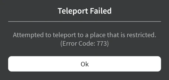 Ошибка 773 в Роблокс