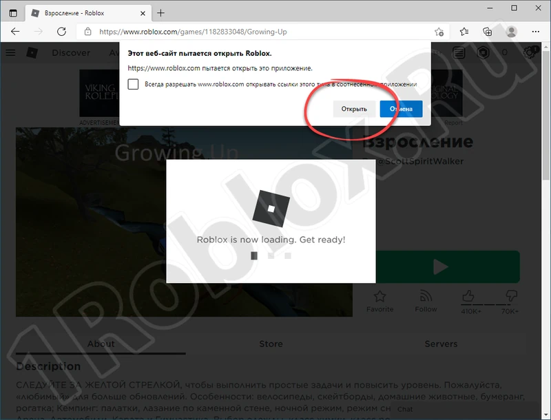 Подтверждение запуска Roblox
