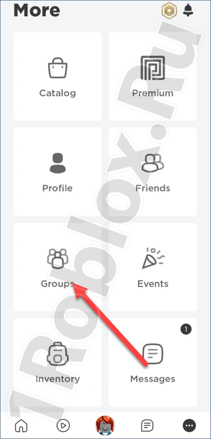 Переход в раздел группы в Роблокс с телефона