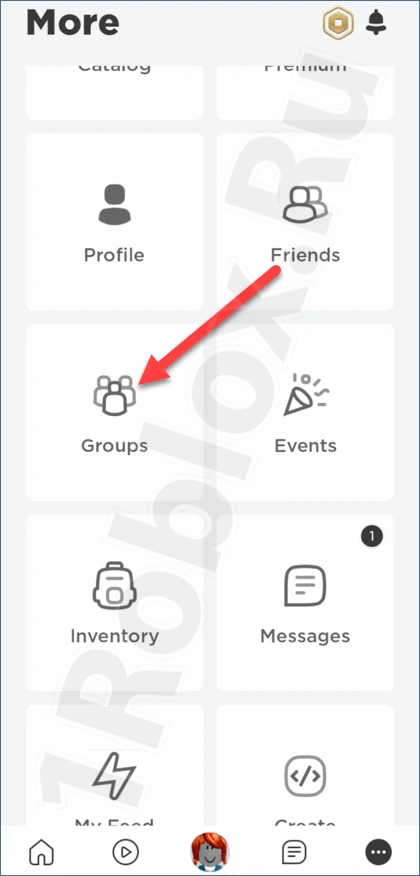 Переход в раздел Группы в Роблокс на телефоне